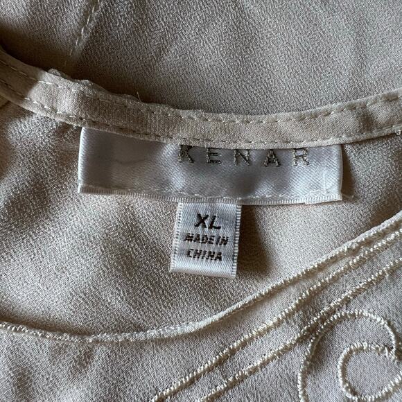 Kenar Womens Sheer Blouse Tank Top Embroidered Floral Design Button Down Beige - Picture 7 of 9